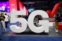 Biểu tượng mạng 5G tại một triển lãm ở Los Angeles, Mỹ. (Ảnh: AFP/TTXVN)