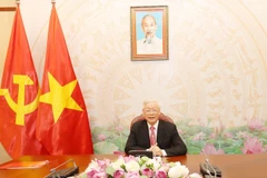 Tổng Bí thư, Chủ tịch nước Nguyễn Phú Trọng điện đàm với Tổng thống Liên bang Nga Vladimir Putin. (Ảnh: Trí Dũng/TTXVN)