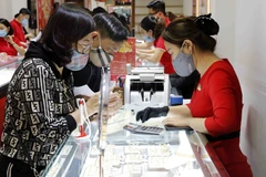 Khách hàng giao dịch vàng miếng. (Ảnh: TTXVN)