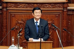 Chủ tịch Trương Tấn Sang phát biểu tại Hạ viện Nhật. (Ảnh: Nguyễn Khang/TTXVN)