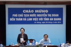 Phó Chủ tịch nước Nguyễn Thị Doan làm việc với lãnh đạo tỉnh An Giang. (Ảnh: Thu Trang/TTXVN)