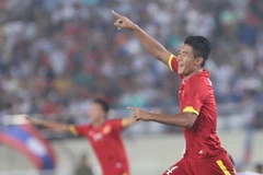 Đức Chinh (số 4) đã có 5 bàn và là hy vọng số một trên hàng công U19 Việt Nam trước Thái Lan. (Ảnh: Lê Hải/Vietnam+)