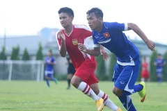 U19 Việt Nam dễ dàng đè bẹp đối thủ. (Ảnh: Minh Chiến/Vietnam+)