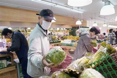 Người dân mua sắm tại siêu thị ở Tokyo, Nhật Bản. (Ảnh: Kyodo/TTXVN)