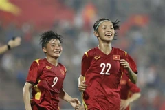 Cầu thủ Lê Thị Trang (số 22) ghi bàn thắng nâng tỷ số lên 3-1 cho U20 Nữ Việt Nam ở phút 64. (Ảnh: Minh Quyết/TTXVN)