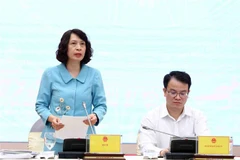 Thứ trưởng Bộ Y tế Nguyễn Thị Liên Hương trả lời câu hỏi của phóng viên các cơ quan thông tấn, báo chí. (Ảnh: Phạm Kiên/TTXVN)