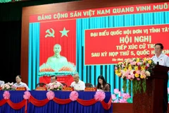 Đoàn Đại biểu Quốc hội đơn vị tỉnh Tây Ninh dự hội nghị tiếp xúc cử tri sau Kỳ họp thứ 5, Quốc hội khóa XV tại Sư đoàn 5. (Ảnh: Giang Phương/TTXVN)
