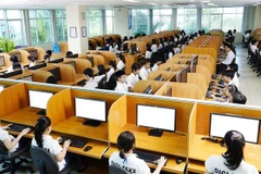 Hoạt động tại Công ty TNHH Digi-Texx (Đức) tại Công viên phần mềm Quang Trung - một trong những công ty tiên phong và hàng đầu trong lĩnh vực BPO (dịch vụ thuê ngoài) tại Việt Nam. (Ảnh: TTXVN phát)