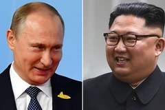 Nhà lãnh đạo Triều Tiên Kim Jong-un và Tổng thống Nga Vladimir Putin. (Nguồn: Sky News)