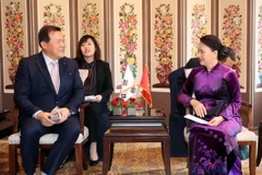 Chủ tịch Quốc hội Nguyễn Thị Kim Ngân tiếp đại diện lãnh đạo Tập đoàn Lotte. (Ảnh: Trọng Đức/TTXVN)