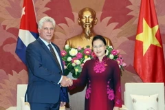 Chủ tịch Quốc hội Nguyễn Thị Kim Ngân hội kiến Chủ tịch Hội đồng Nhà nước và Hội đồng Bộ trưởng Cộng hòa Cuba Miguel Mario Díaz-Canel Bermúdez. (Ảnh: Trọng Đức/TTXVN)