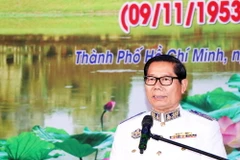 Ông Im Hen, Tổng lãnh sự Campuchia tại Thành phố Hồ Chí Minh, phát biểu tại lễ kỷ niệm. (Ảnh: Xuân Khu/TTXVN)