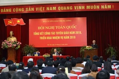 Ông Trần Quốc Vượng, Ủy viên Bộ Chính trị, Thường trực Ban Bí thư phát biểu chỉ đạo Hội nghị Tổng kết công tác tuyên giáo năm 2018. (Ảnh: Phương Hoa/TTXVN)