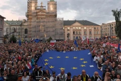 Biểu tình phản đối hạ tuổi nghỉ hưu của các thẩm phán tại Ba Lan. (Nguồn: Reuters)