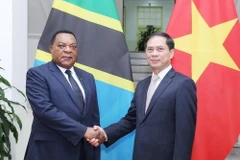 Thứ trưởng Thường trực Bộ Ngoại giao Bùi Thanh Sơn đón Bộ trưởng Bộ Ngoại giao Tanzania Augustine Mahiga. (Ảnh: Lâm Khánh/TTXVN)