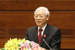 Tổng Bí thư Nguyễn Phú Trọng, Chủ tịch nước CHXHCN Việt Nam nhiệm kỳ 2016-2021 phát biểu nhậm chức Chủ tịch nước. (Ảnh: Phương Hoa/TTXVN)