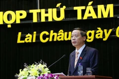 Chủ tịch Hội đồng nhân dân tỉnh Lai Châu Vũ Văn Hoàn phát biểu. (Ảnh: Quý Trung/TTXVN)