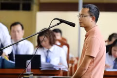 Bị cáo Kim Thanh Thủy, Trưởng phòng Core, Công ty trách nhiệm hữu hạn dịch vụ phát triển đầu tư Nam Việt trả lời trước tòa. (Ảnh: Trung Kiên/TTXVN)