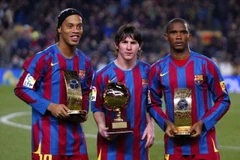 Bộ ba siêu sao một thời của Barcelona là Ronaldinho, Samuel Eto’o và Messi. (Ảnh: 101greatgoals.com)