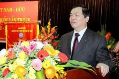 Tân Chủ tịch Hội Hữu nghị Việt Nam-Đức Vũ Huy Hoàng phát biểu tại đại hội. (Ảnh: An Đăng/TTXVN)