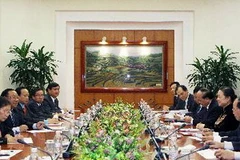 Ban Dân vận TW đã có buổi làm việc với đoàn UBTW Mặt trận Lào Xây dựng Đất nước. (Nguồn: Nguyễn Dân/TTXVN)