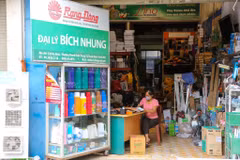 Mặc dù ngồi trong nhà, người phụ nữ này vẫn bịt khẩu trang kín mít. (Ảnh: PV/Vietnam+) 