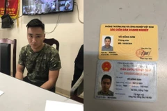 Đối tượng Võ Hồng Sơn và thẻ phóng viên Báo Diễn đàn Doanh nghiệp bị cơ quan công an tạm giữ. (Ảnh cơ quan công an cung cấp). 