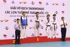 Ban tổ chức trao huy chương cho các vận động viên đoạt giải. (Ảnh: Bích Yến/Vietnam+)