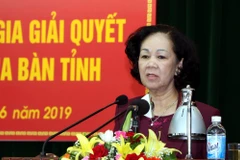 Ủy viên Bộ Chính trị, Bí thư Trung ương Đảng, Trưởng ban Dân vận Trung ương Trương Thị Mai phát biểu tại hội thảo. (Ảnh: Mạnh Tú/TTXVN)