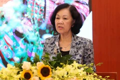 Bà Trương Thị Mai, Ủy viên Bộ Chính trị, Bí thư Trung ương Đảng, Trưởng Ban Dân vận Trung ương, Trưởng Ban Chỉ đạo Trung ương Tổng kết Nghị quyết 24-NQ/TW và Chỉ thị số 45-CT/TW phát biểu chỉ đạo Hội nghị. (Ảnh: Phương Hoa/TTXVN)