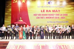 Ban Chấp hành Hiệp hội doanh nghiệp tỉnh Lai Châu nhiệm kỳ 2019-2024 ra mắt. (Ảnh: Công Tuyên/TTXVN)