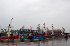 Ngư dân Quảng Trị đưa tàu cá cập Bến cá Cửa Việt đế tránh bão số 4. (Ảnh: Nguyên Lý/TTXVN)