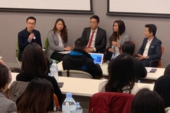 Các diễn giả tại Hội thảo khởi động Cuộc thi ý tưởng khởi nghiệp trong cộng đồng du học sinh Việt Nam ở bang New South Wales, Australia. (Ảnh: Nguyễn Minh/Vietnam+)