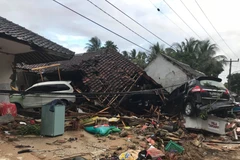 Một khu dân cư ở Indonesia bị sóng thần phá hủy. (Ảnh: Đỗ Quyên/Vietnam+)