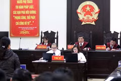 Thẩm phán Nguyễn Vinh Quang chủ tọa phiên tòa. (Ảnh: Trung Kiên/TTXVN)