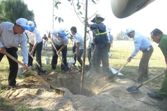 Lãnh đạo tỉnh Quảng Nam trồng cây xanh tại các tuyến đường trong Khu công nghiệp Điện Nam-Điện Ngọc. (Ảnh: Hữu Trung/TTXVN)