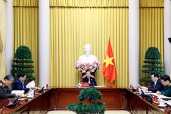 Chủ tịch nước Võ Văn Thưởng chủ trì Phiên họp thứ tư Hội đồng Quốc phòng và An ninh nhiệm kỳ 2021-2026. (Ảnh: Thống Nhất/ TTXVN)