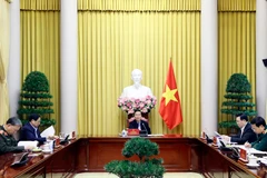 Chủ tịch nước Võ Văn Thưởng chủ trì Phiên họp thứ tư Hội đồng Quốc phòng và An ninh nhiệm kỳ 2021-2026. (Ảnh: Thống Nhất/ TTXVN)