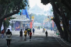 Phố Hàng Khay yên tĩnh trong sáng sớm ngày đầu năm. (Ảnh: Tuấn Anh/TTXVN)