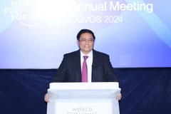 Thủ tướng Phạm Minh Chính phát biểu tại Phiên Đối thoại chiến lược quốc gia Việt Nam-WEF. (Ảnh: Dương Giang/TTXVN)