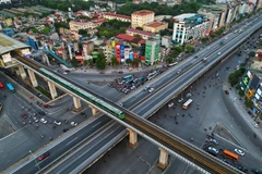 Tuyến tàu điện đường sắt trên cao Cát Linh-Hà Đông. (Ảnh: Tuấn Anh/TTXVN)