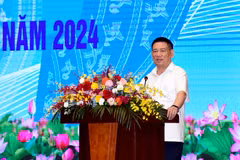 Bộ trưởng Bộ Tài chính Hồ Đức Phớc tại Hội nghị Sơ kết công tác Tài chính-Ngân sách Nhà nước 6 tháng đầu năm 2024, ngày 15/7. (Ảnh: Vietnam+)