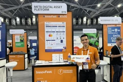 Đại diện sartup của Việt Nam là AirCity, Foodmap và Meta đến với sự kiện DAPInnovFest x Asia 2024. (Ảnh: Vietnam+)