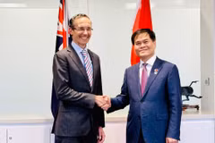 Thứ trưởng Bùi Văn Khắng hội đàm với Bộ trưởng Bộ Ngân khố Australia. (Ảnh" CTV/Vietnam+)