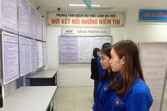 Thanh niên đến tìm việc tại Trung tâm Dịch vụ việc làm Hà Nội.(Ảnh: PV/Vietnam+)