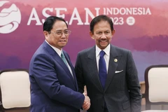 Thủ tướng Phạm Minh Chính gặp Quốc vương Brunei Hassanal Bolkiah. (Ảnh: Dương Giang/TTXVN) 