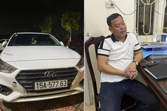 Tài xế Hoàng Văn Linh và chiếc xe ôtô tông cán bộ Cảnh sát Giao thông. (Ảnh: Công an cung cấp)