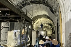 Hiện trường vụ sạt lở hầm đường sắt Chí Thạnh. (Ảnh: Tường Quân/TTXVN)