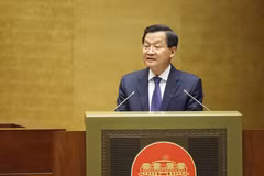 Phó Thủ tướng Lê Minh Khái, thừa ủy quyền của Thủ tướng Chính phủ trình bày Báo cáo đánh giá bổ sung kết quả thực hiện kế hoạch phát triển kinh tế-xã hội và ngân sách nhà nước năm 2023; tình hình thực hiện kế hoạch phát triển kinh tế-xã hội và ngân sách nhà nước những tháng đầu năm 2024. (Ảnh: TTXVN)