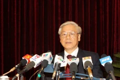 Tổng Bí thư Nguyễn Phú Trọng phát biểu bế mạc Hội nghị. (Ảnh: Trí Dũng/TTXVN)